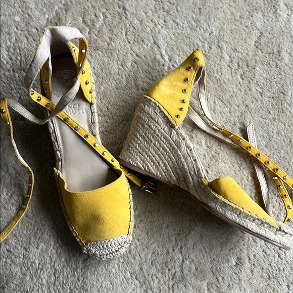 Yellow Espadrille Wedge Sandals Size 6 - Picture 1 of 3